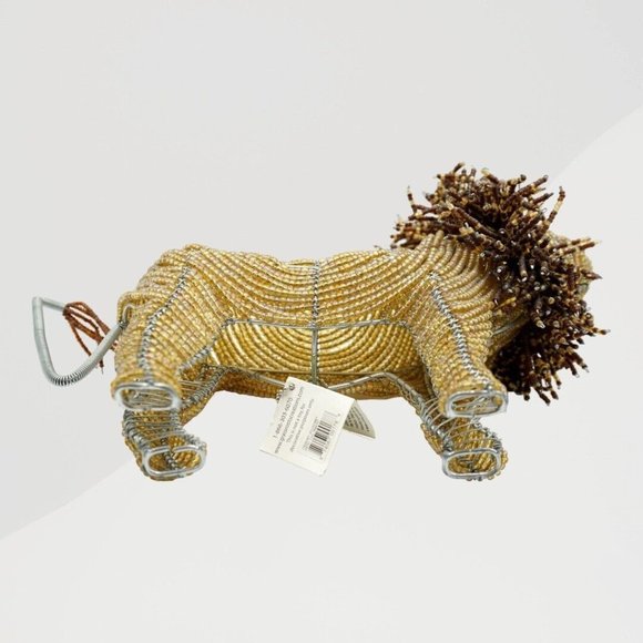 NWT Large Handcrafted Beaded Wire LION-Animal Art Sculpture / Figurine 13”x9" - Picture 8 of 10